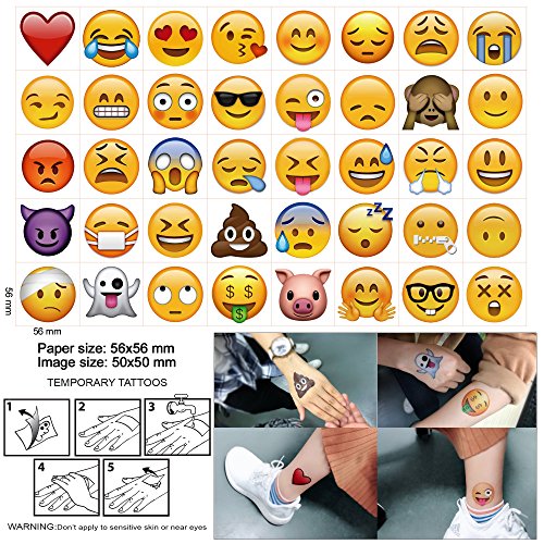 Emoji Temporary Tattoo(160Pcs 2Inch), Konsait Funny Emoji Tattoos Body Stickers For Kids Children Adults For Emoji Party Favors Supplies With Poop Kissing Heart Sunglasses Smirk Relaxed Smile Emoticon #TOP3