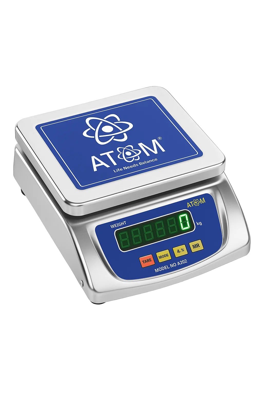 Atom Stainless Steel Digital Weighing Scale with Front and Back Double Display for Kirana Shop, Kitchen and Commercial Purposes. Atom A 202 Micro Mini Scale (190x160 mm)
