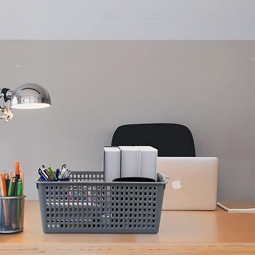 Miniatura 4 de Paquete de 3 cestas de almacenamiento de plástico, contenedor de almacenamiento grande gris