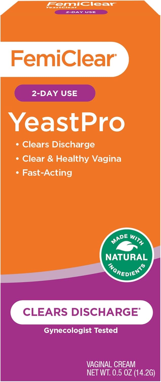 FemiClear YeastPro Cream, Clears Discharge, Fast-Acting, Made with Natural Ingredients, Gynecologist Tested, 0.5oz Cream