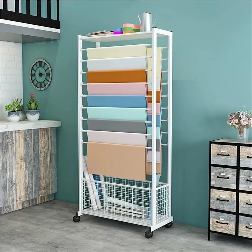 16 Tier Ribbon Organizer, Large Capacity Ribbon Storage, Ribbon Organizer for Craft Room, Wrapping Paper Cart for Flower Shop and Cake Shop(White)