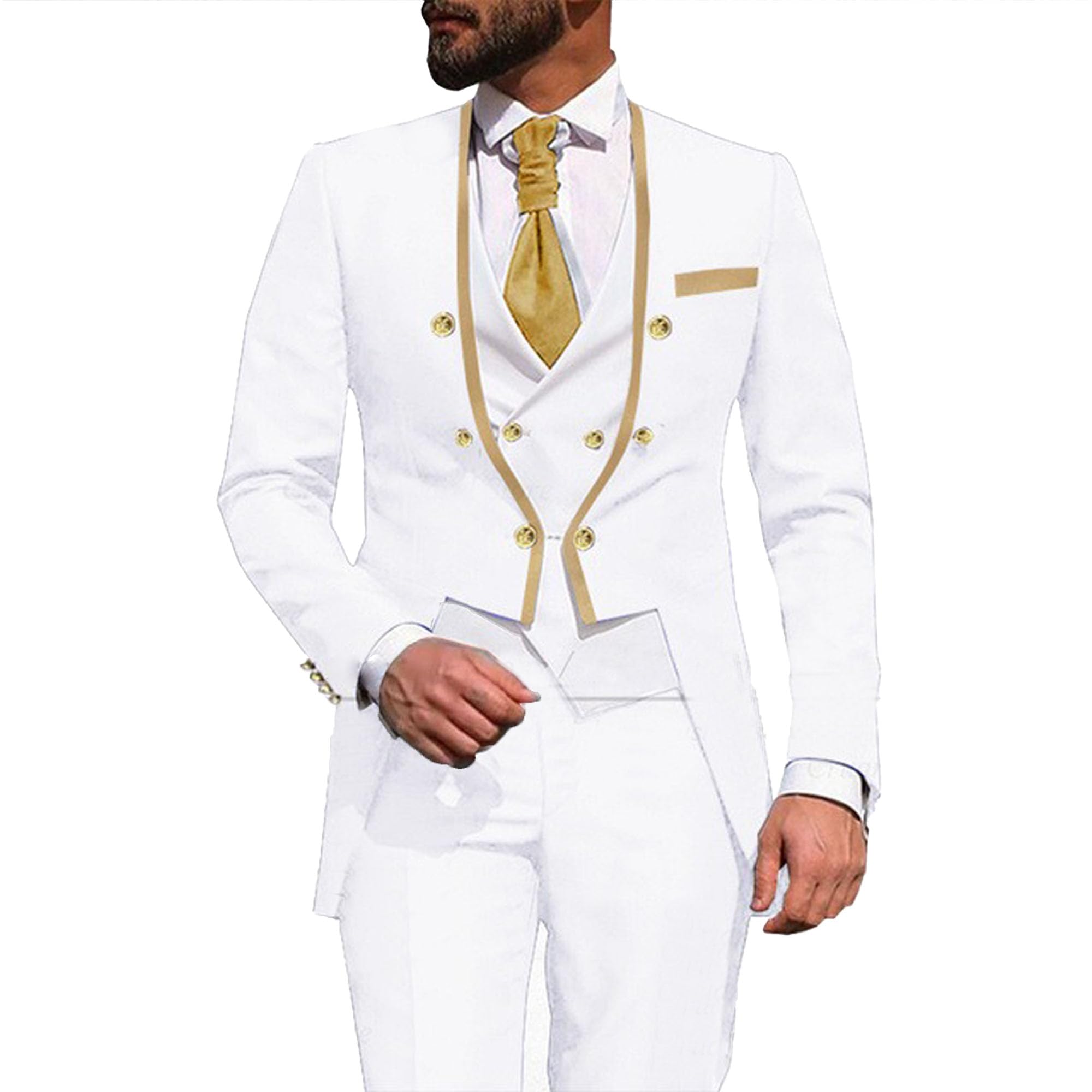 DGHM-JLMY Men's Irregular Hem Bridegroom Banquet Suit Collarless Prom 3 Piece Tailcoat Dinner Wedding Party Swallowtail Suits