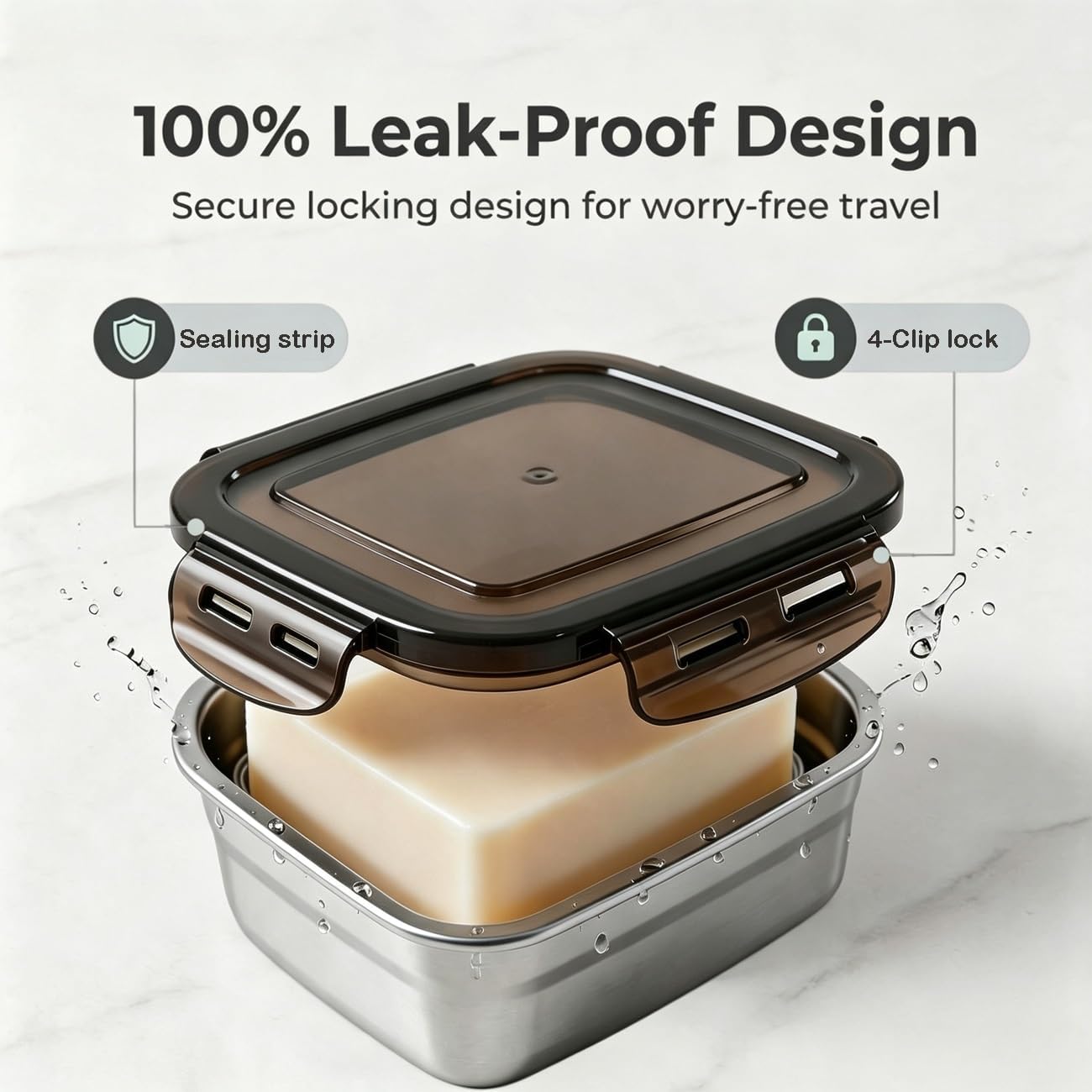 Stainless Steel Travel Soap Case, Airtight Snap Lock Lid Leak Proof Soapbox, Built-in Drainage Rack Dry Fast Shampoo Bar Soap Holder for Shower, Gym, Camping (Square) image 4