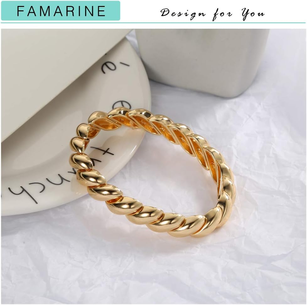 FAMARINE Gold Silver Chunky Bangle Bracelet for Women Men - Image 4