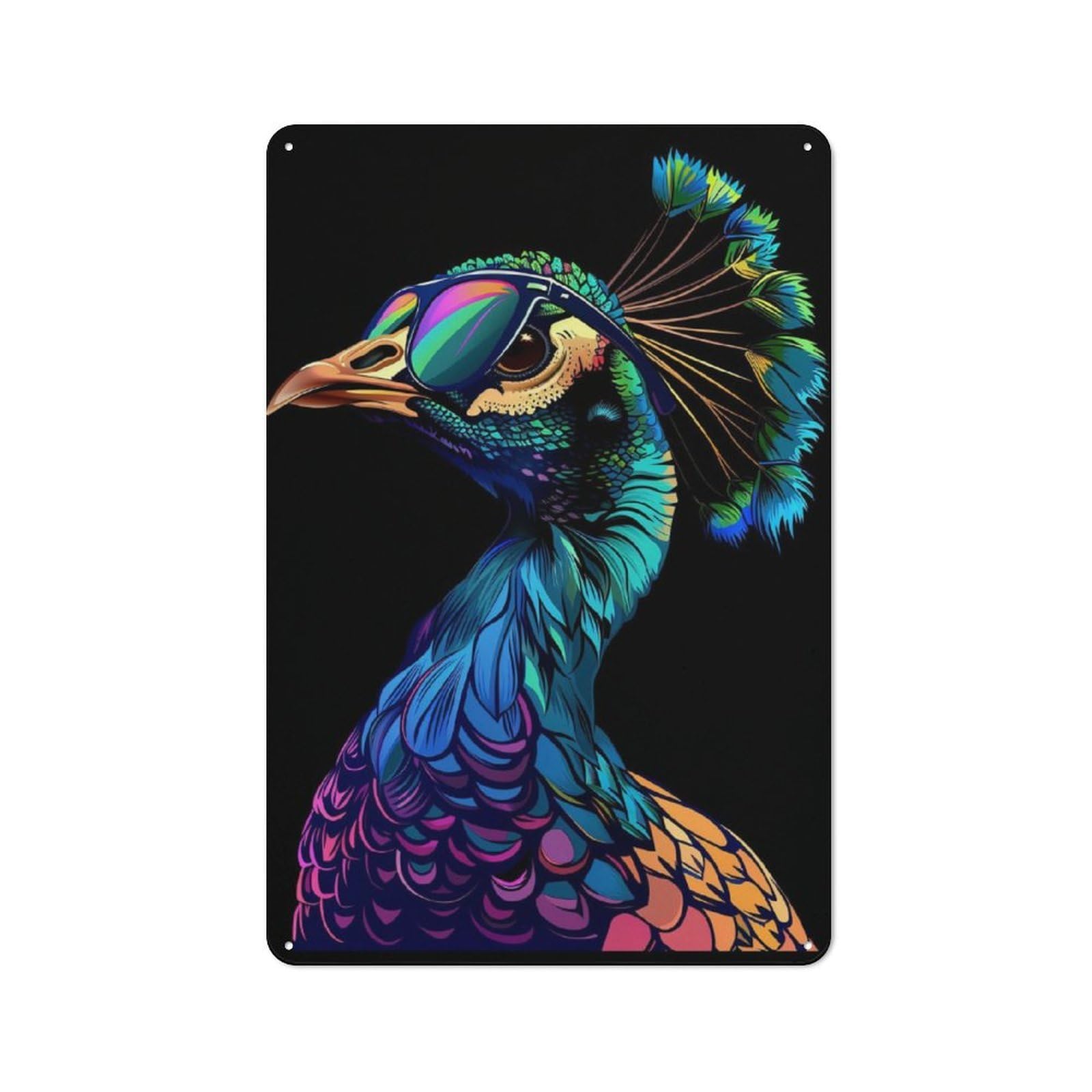 Junmoney Peacock Colorful Loft Style Metal Wall Sign 30X20cm Featuring Studio Wall Art For Loft, Studio, Office Or Creative Room
