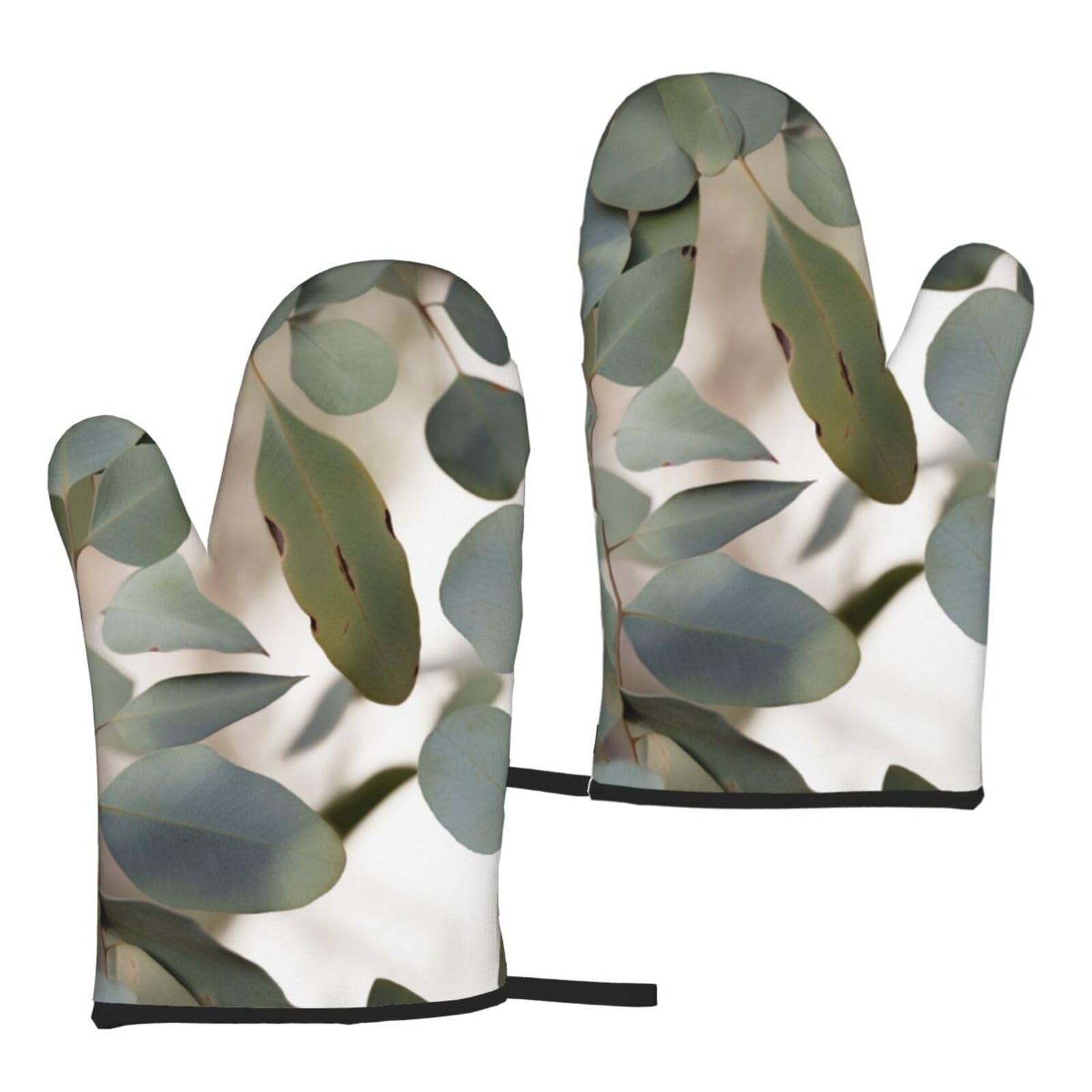 Eucalyptus Leaves Printed Oven Mitts Sets 2 PCS Heat Resistant and Non-Slip Glove Potholder for Kitchen Cooking Baking Grilling
