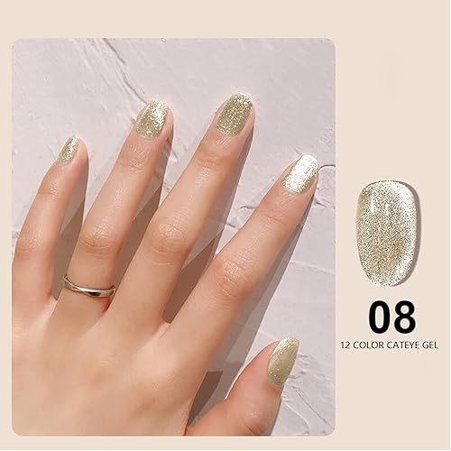 Miniatura 3 de VERONNI Esmalte de gel magnético dorado brillante explosión diamante champán, ojo de gato, brillante, brillante, brillante, brillante, brillante,