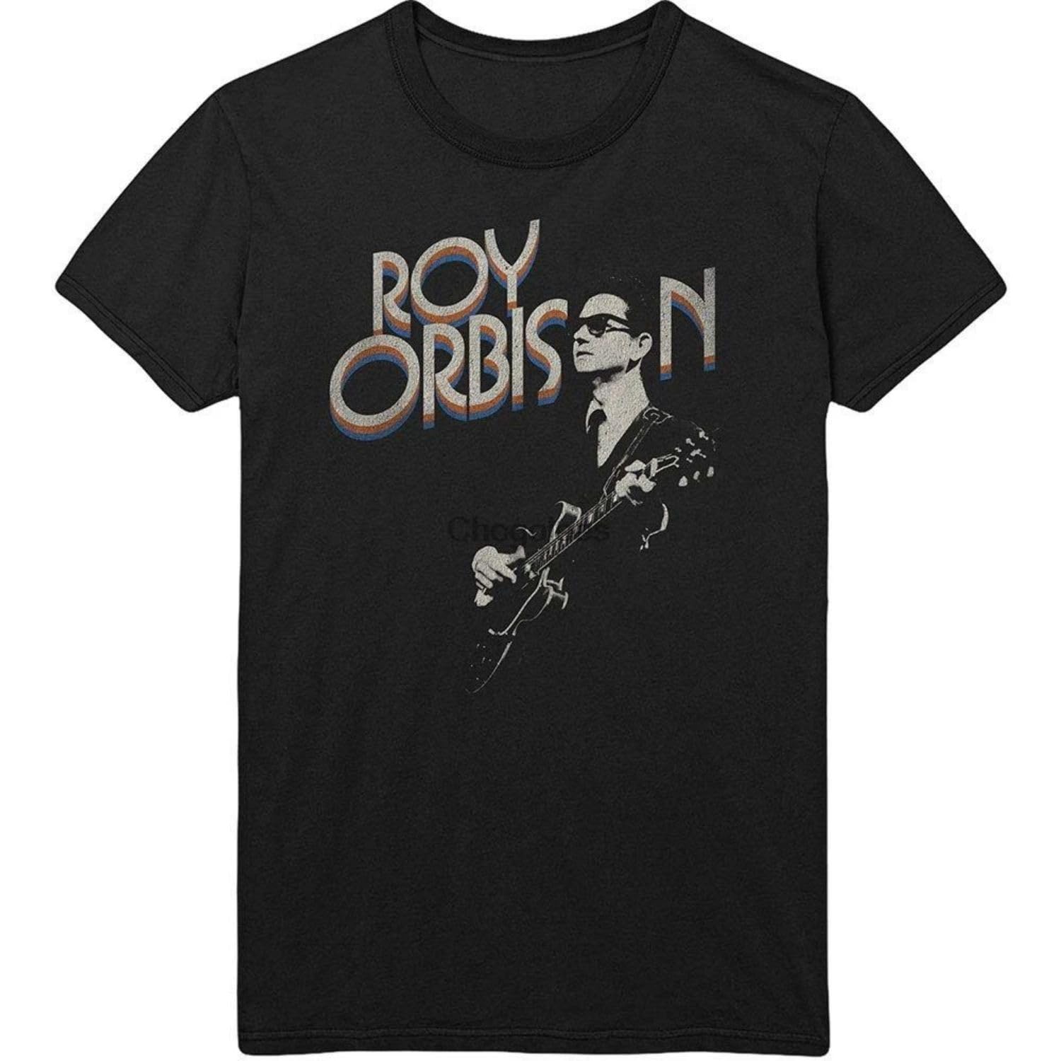 Roy-Orbison-Guitar-and-Logo-Tee-Tshirt-Mens-Unisex Black Blacks