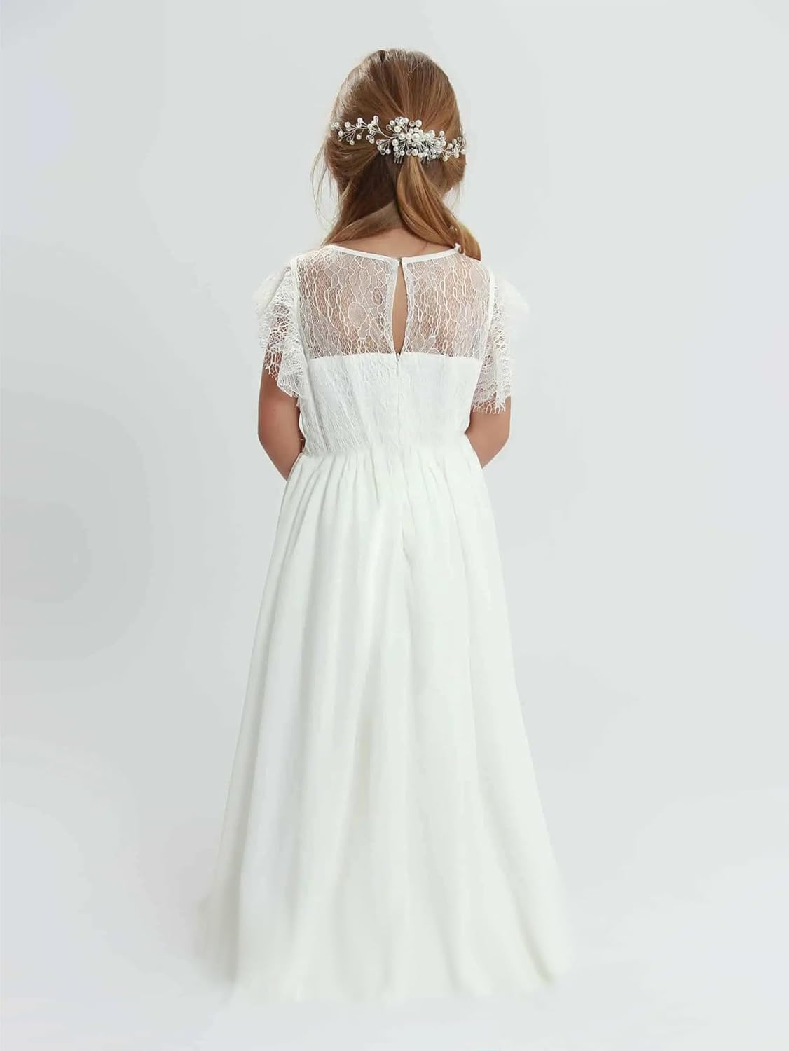 ABAO SISTER Boho Long Lace Chiffon Flutter Sleeves Dress A-Line Communion Bridesmaid Flower Girl Dresses for Girls 2-12 Years - Image 6