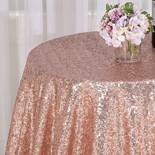 Partydelight Rose Gold Sequin Wedding Tablecloth 50 By 50 Inch Square Polyester Sequin Overlay, Shiny Sequin Quality Tablecloth For Special Event Or Party（Rose Gold，50X50） #TOP2