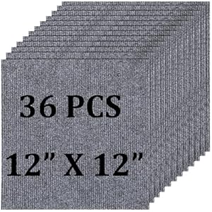 LISHIEN 36 Pcs Carpet Tiles Peel and Stick 12”x 12” Self Adhesive Carpet Squares, Anti-Slip Grey Carpet Floor Tiles for Bedroom Living Room Indoor Outdoor