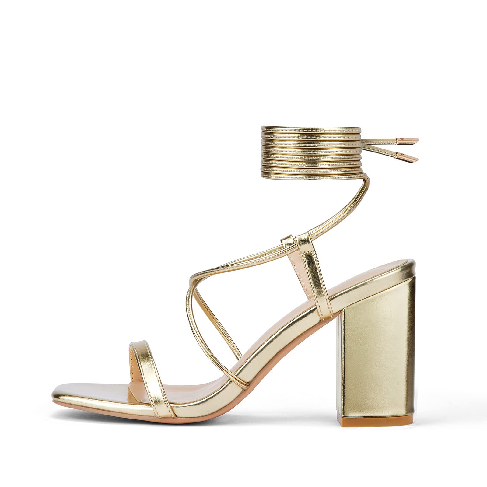 GENSHUO Sandali da Donna con Tacco Largo, Design con Cinturino per le Gambe da Donna, Eleganti Sandali con Cinturino a Tacco Alto, Sandali Estivi alla Moda per Matrimonio, 36-42 EU
