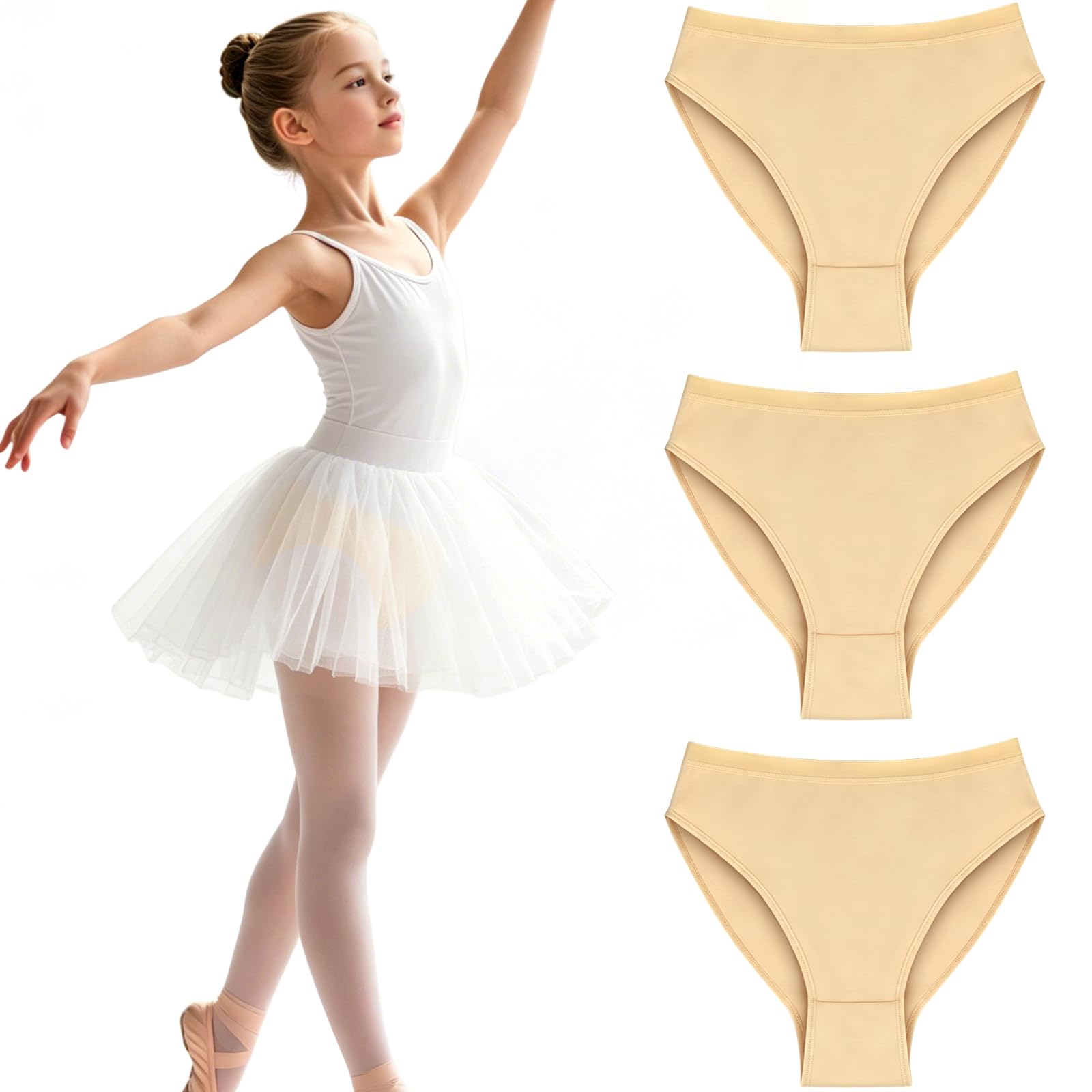AYBUY 3er-Pack Mädchen Unterhosen Tanz, Ballett Unterhose Mädchen, Hautfarben Schlüpfer Mädchen für Ballett und Gymnastik, Hoch Geschnittene Ballett-Slip