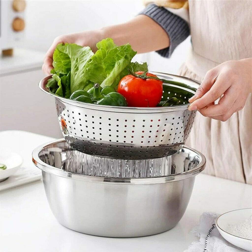 Lanzi 3 Unids/Set Cuenca De Cocina De Acero Inoxidable/Colador, Cocina Colador De Malla Fina Canasta De Lavado De Vegetales, Verduras Multifuncionales Filtro De Fruta (Size : 28cm)