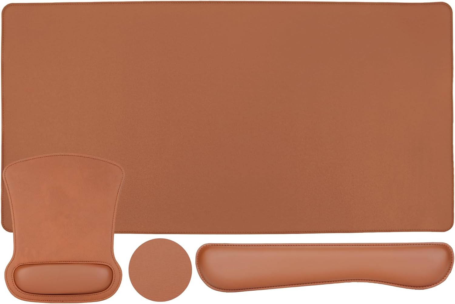 MOSISO Keyboard Mouse Pad Set, PU Leather Large Gaming Mousepad&Keyboard Wrist Rest&Mouse Wrist Rest&Coaster, Ergonomic Non-Slip Mousepad&Easy Typing Cushion with Memory Foam for Home Office, Brown