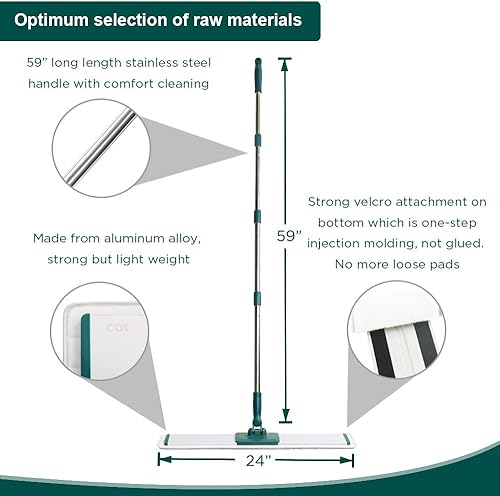 Miniatura 5 de Sistema de limpieza de mopa de microfibra plana comercial de 24 pulgadas, madera dura en seco y polvo con 4 almohadillas lavables limpiador para