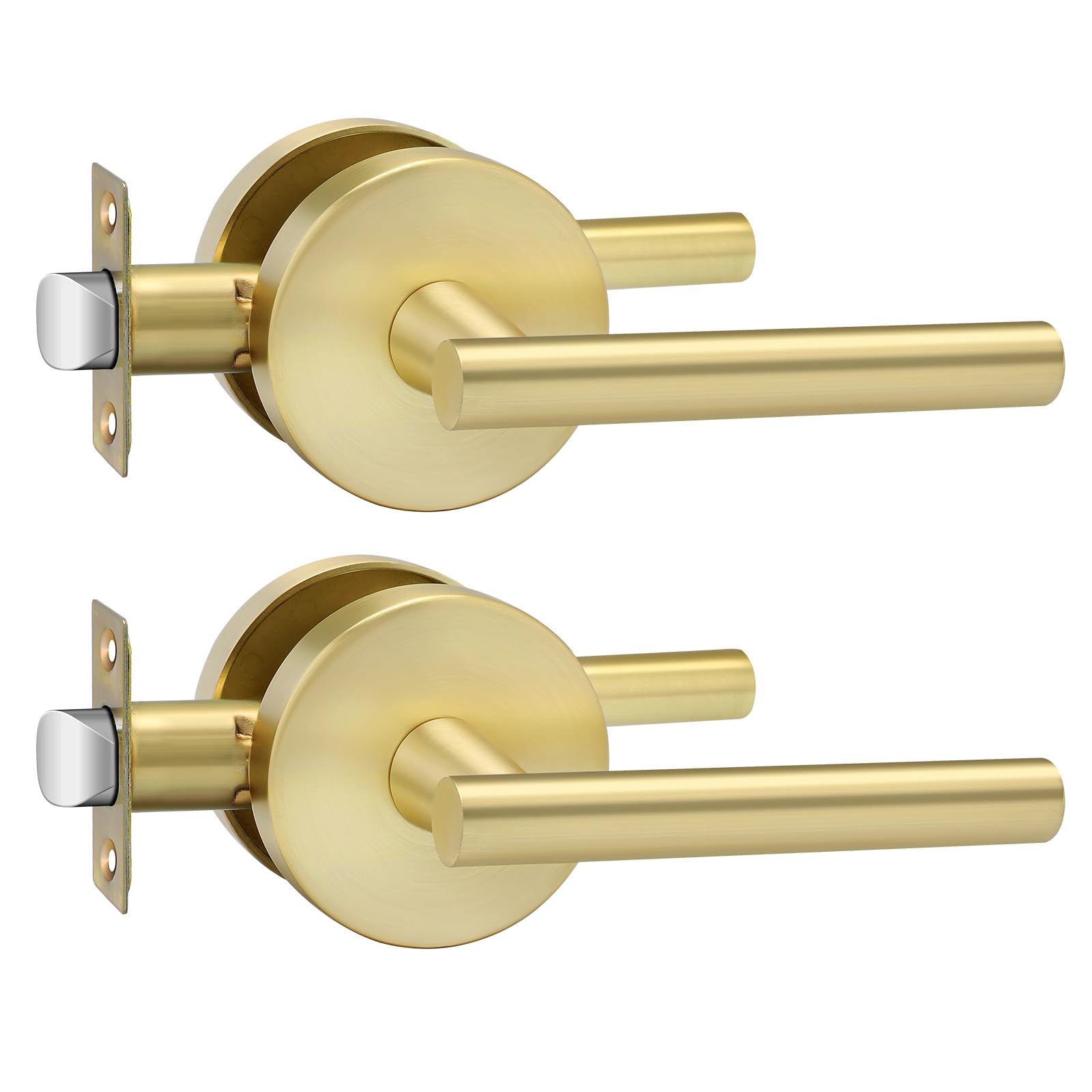 Haidms 2 Packs Passage Lever Door Handles Gold Door Levers, Heavy Duty Closet Door Handle for Passage Hall and Closet Door Handles no-Lock, Left/Right Handing