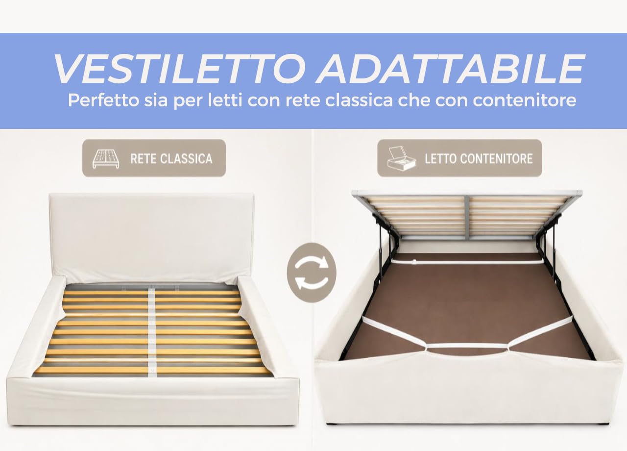 BIANCHERIAWEB Vestiletto Giroletto Effetto Velluto Estensibile Tinta Unita MOD. Perfetto Matrimoniale Panna