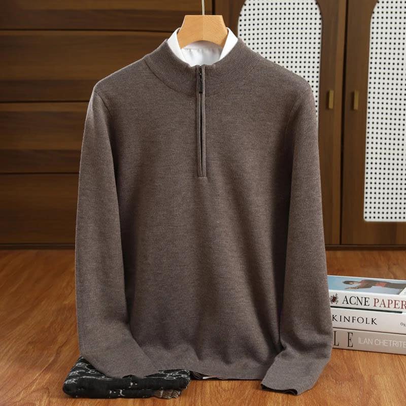 Men's Merino Wool Sweater Men Half-High Collar Pullover Business Casual Half Zipper Tops2
