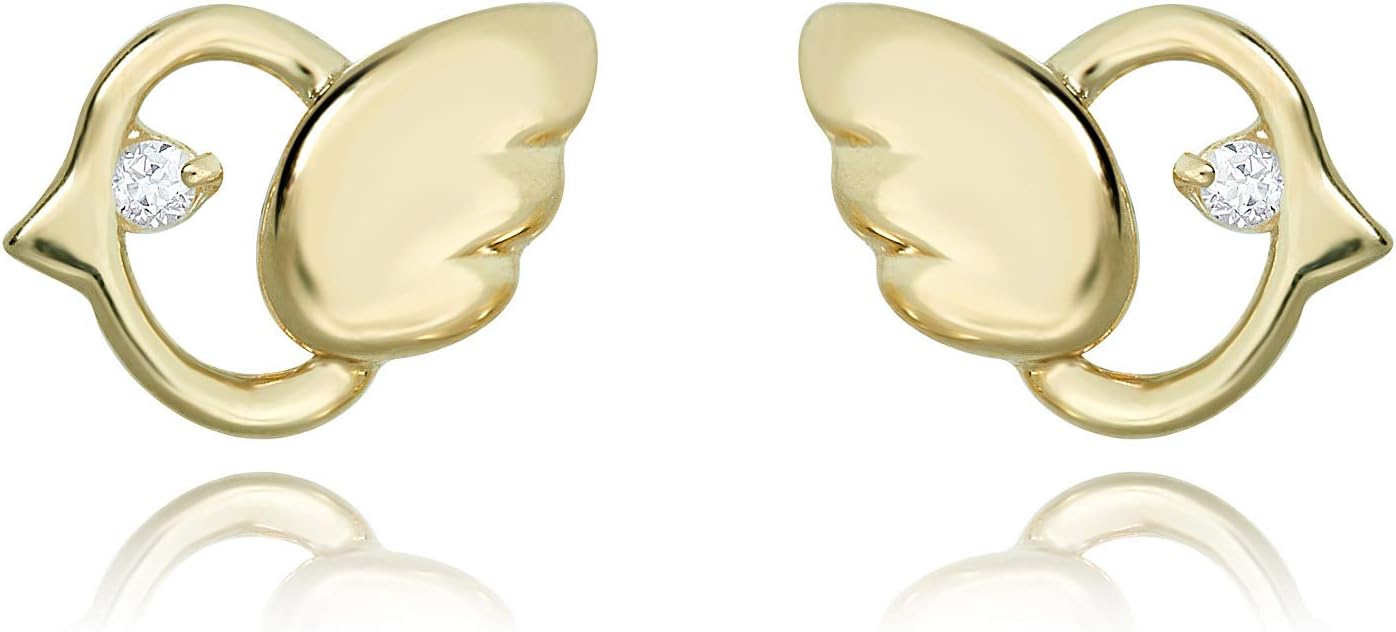 AVORA 10K Yellow Gold Bird Simulated Diamond CZ Stud Earrings