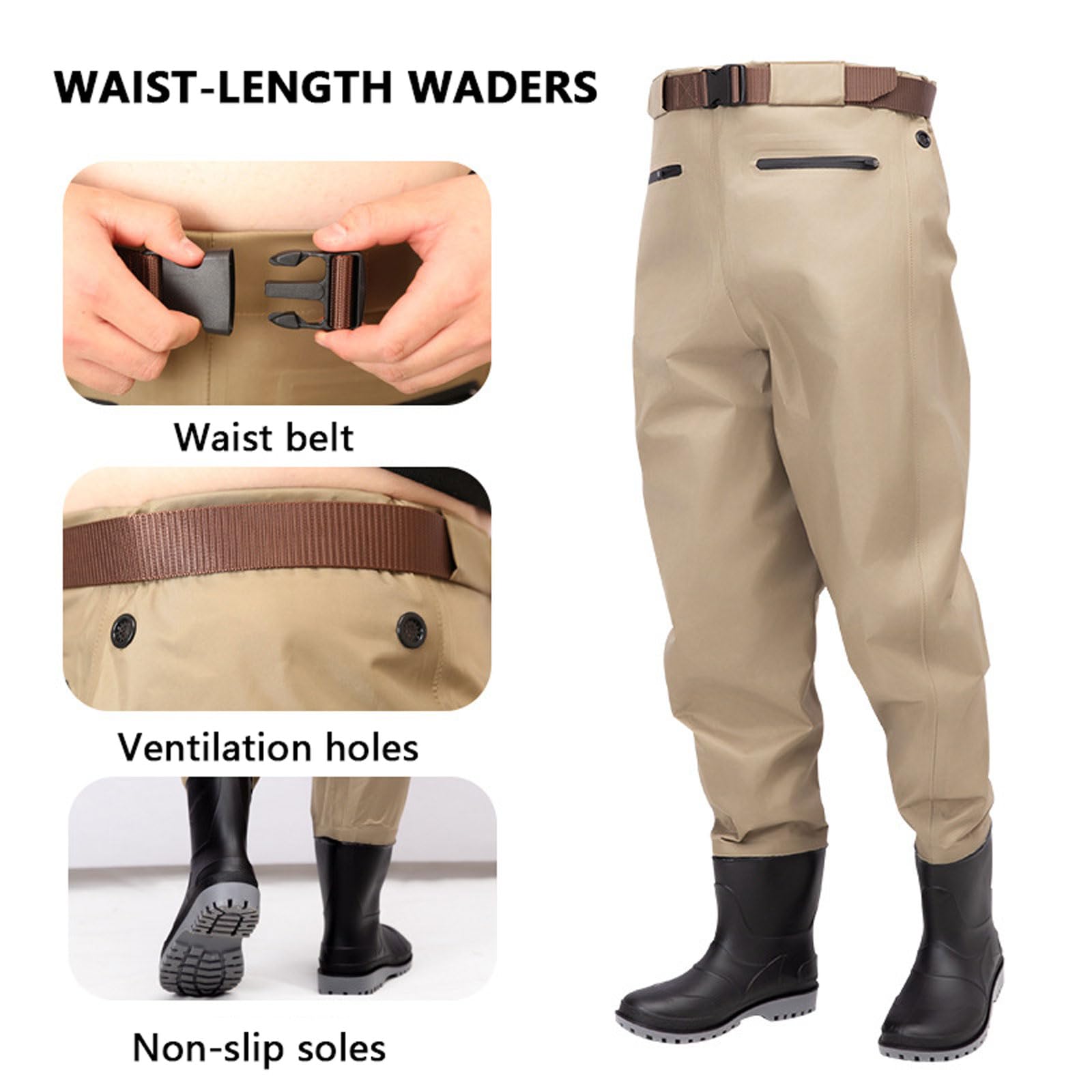 Vadeadores de Pesca para Hombres Transpirables Pantalones de Pesca Con Vadeo Hasta La Cintura,Waders del Pecho con Botas Tallas 38-45,correa ajustable,Para Pesca,Caza De Patos E Industria AcuáTica