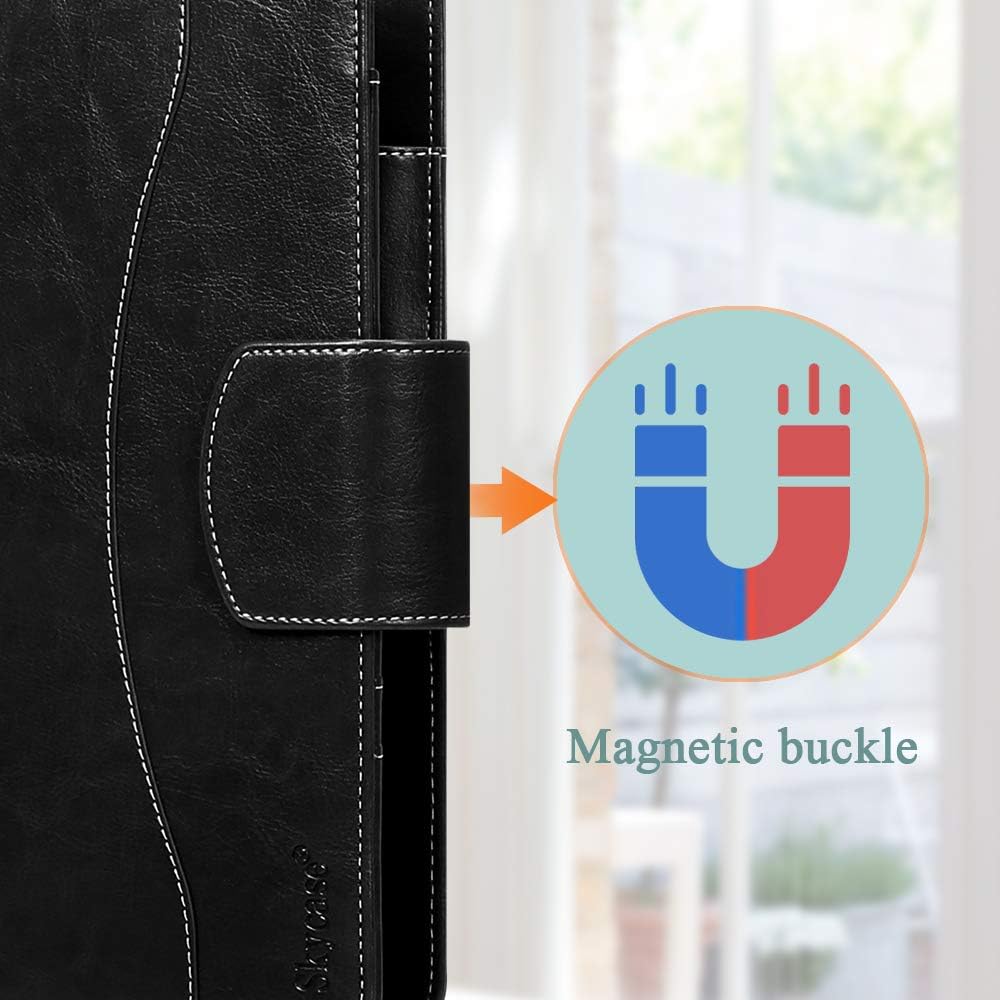 A5 Binder, Skycase Leather A5 Binder, 6 Ring Binder Planner Notebooks Portfolio with Document Sleeve/Card Holder/Pencil Holder for A5 Filler Paper (No Paper),Black