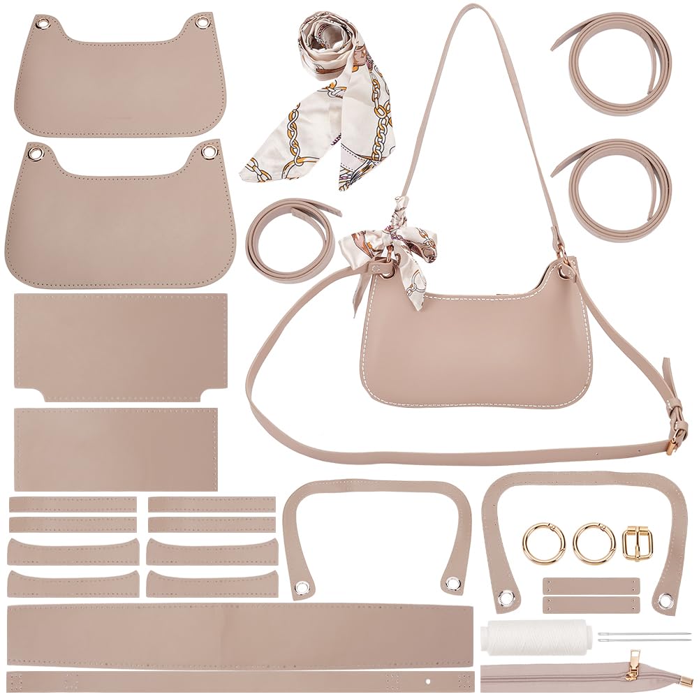 WADORN PU Leather Underarm Bag Making Kits, DIY Imitation Leather Handmade Bags Findings for Handcrafts Bag Making DIY Craft Underarm Handbag Materials Set for Women Handbag Making, Blanched Almond