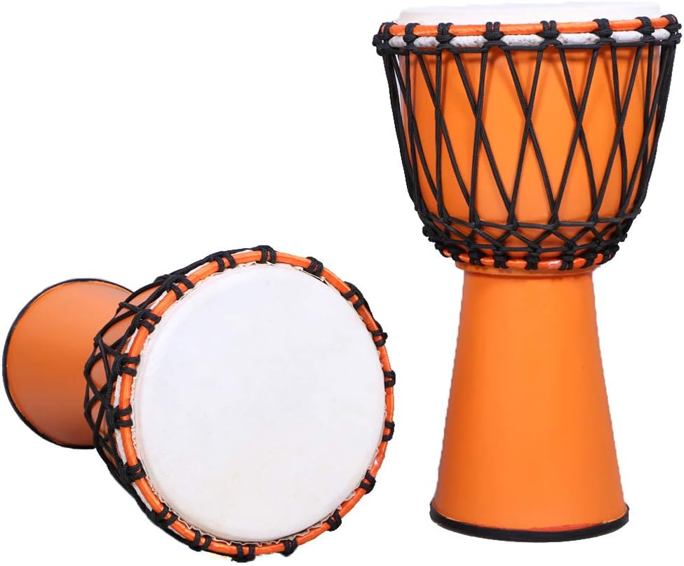 Star Musical and Handicraft - Fiber Djembe 8 Inches Diameter X 16 Inches Height Musical Instrument Percussion Hand Drums - Orange (8 x 16 Inches) - Ideal for of 5 to 12 Age