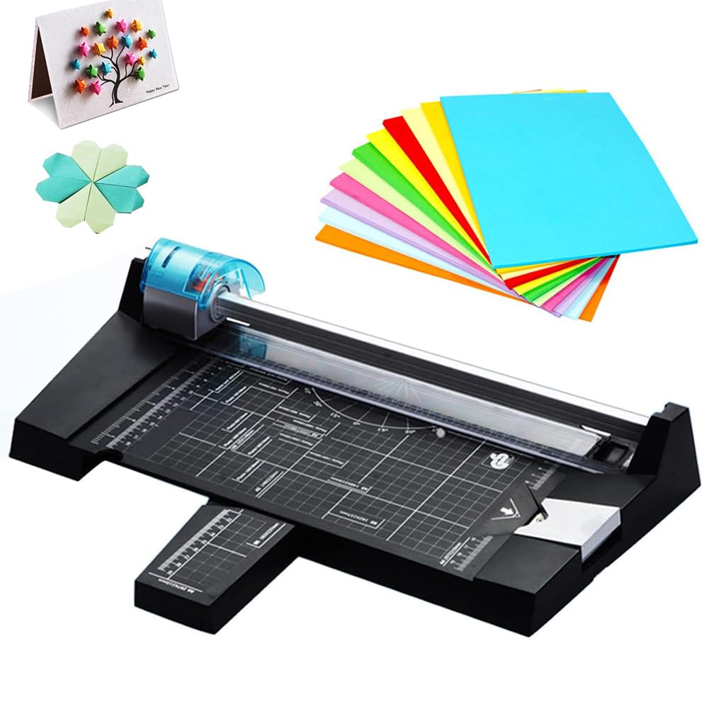 Hochleistungs-Rollpapierschneider – A4-Handschneider mit 4 Klingen für gerade, gewellte, Gepunktete und Falzlinien – Ideal für Fotos und Karten – Guillotine-Design