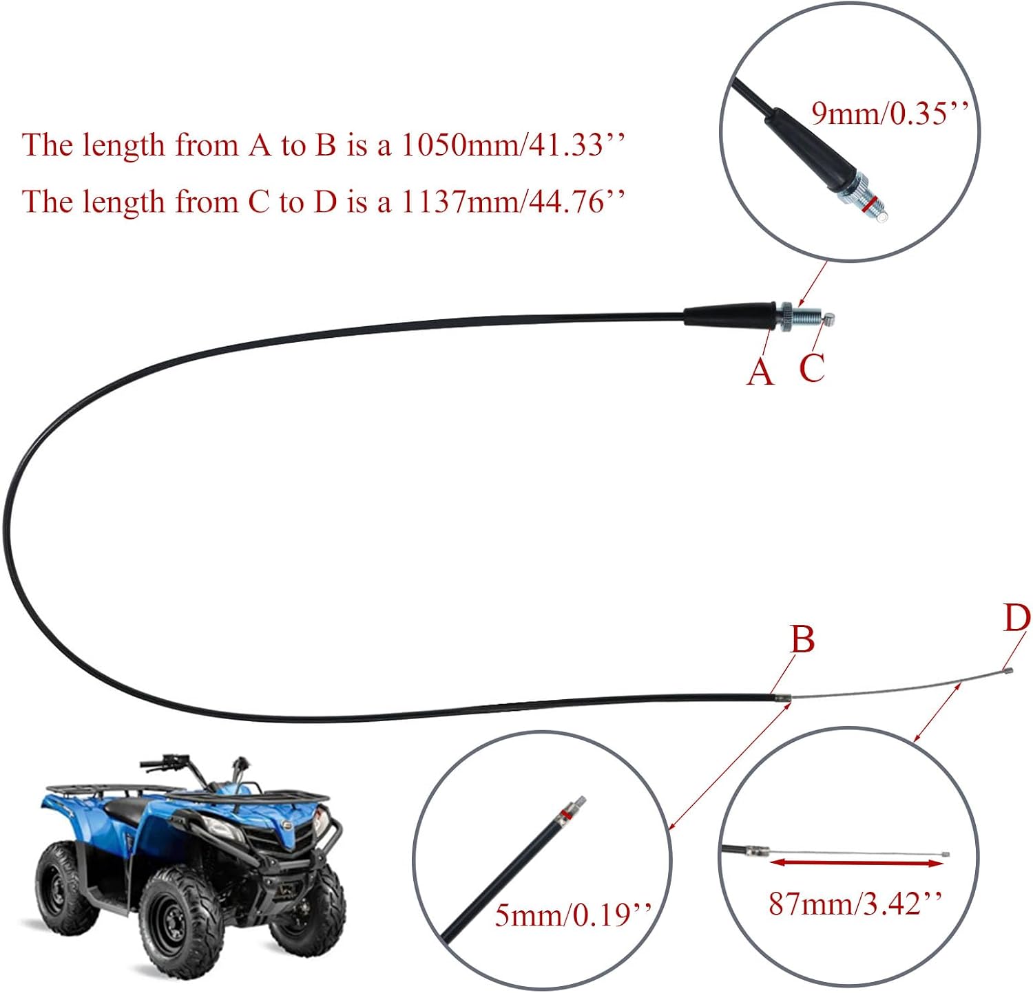 46" Throttle Cable Fit for 50cc 70cc 90cc 110cc 125cc 140cc 4-Stroke Engine Go Kart Dirt Pit Bike Mini Bike Kymco SYM Motocross 125 150 Moped ATV