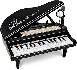 Piano Infantil Teclado Musical Eletrônico Preto Com Pedestal Brinquedo Educativo 1504A Para Crianças Sons E Ritmos Divertidos Desenvolvimento Musical