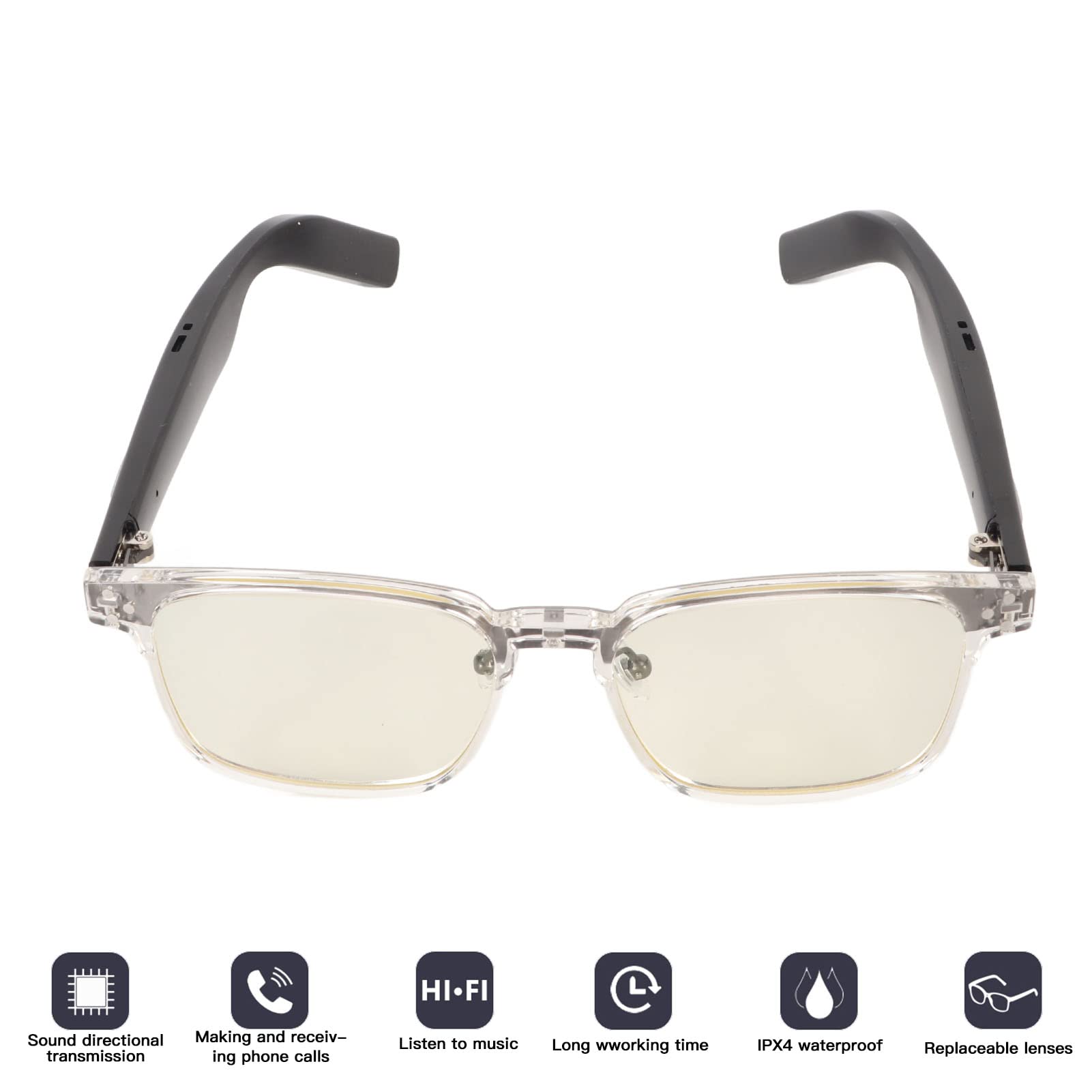 Gafas Inteligentes, Auriculares con Manos Libres, Gafas Bluetooth, Antiluz Azul, Resistentes Al Agua, para Música, Reuniones, Conducción, Juegos, Viajes, Batería de 6 Horas