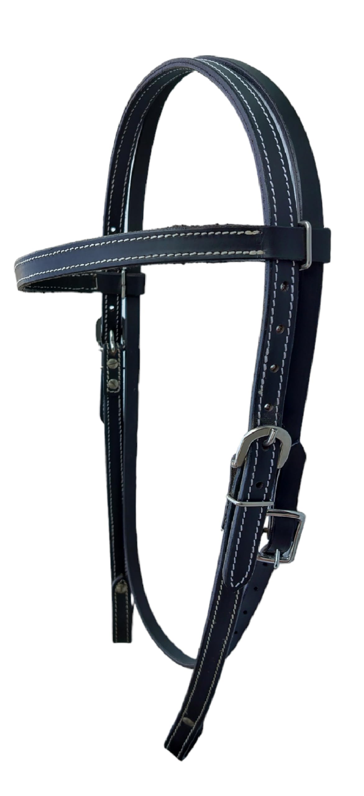 WEMBILS Double Stitched Latigo Leather Browband Western Horse Headstall