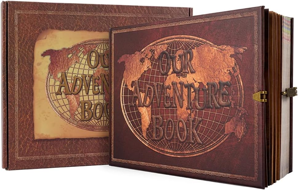 JIMBON Our Adventure Book スクラップブック 180ページ フォトアルバム DIY ハンドメイド 思い出 旅行 日記 フォトブック 日記 スクラップブック エンボスレターカバー 記念日 結婚式 卒業用