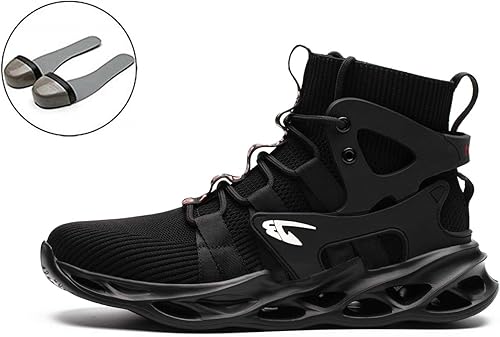 Miniatura 2 de Luolocsn Botas de seguridad de trabajo con punta de acero para hombres y mujeres, ligeras, transpirables, zapatos industriales y de construcción