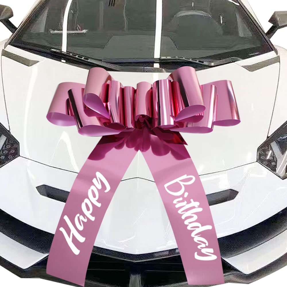 Happy Birthday Car Bow,30 Inch Big Car Bow for car,New House,Birthday Gift,Birthday Party and Other Gifts and Scene Decoration (Metallic Pink) โ image 1
