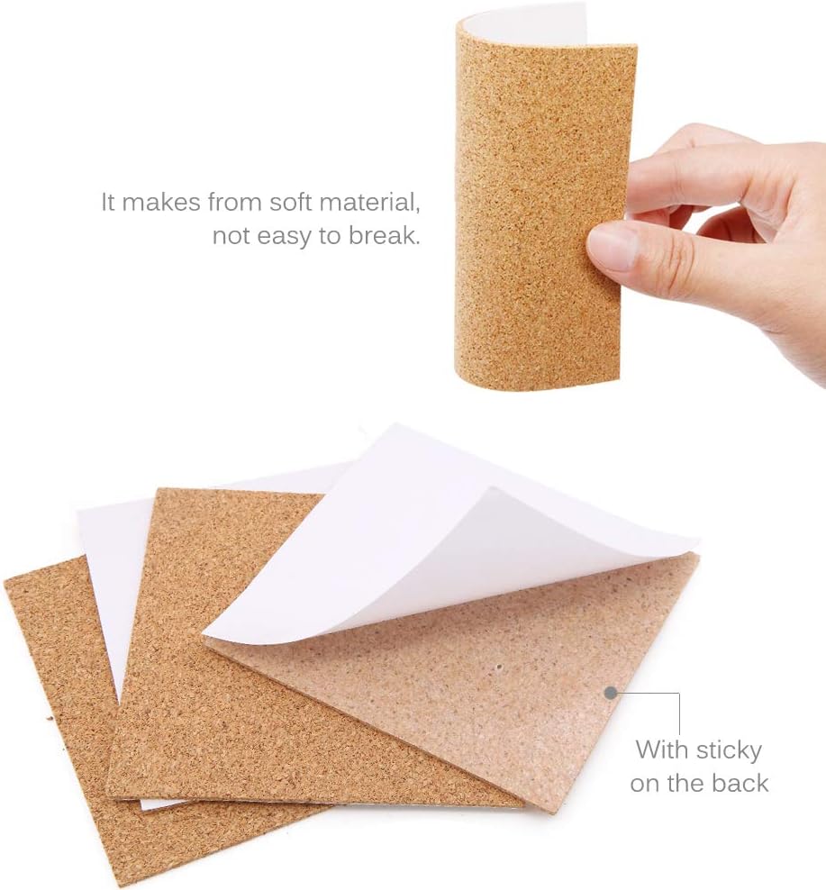 40 Pcs Square Self-Adhesive Cork Sheets,4"x 4" Cork Mats Backing Sheets Mini Wall Cork Tiles for Heat Resistant Coasters and DIY Crafts Supplies - Image 4