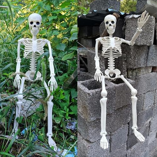 Esqueleto articulado de Halloween para decoración exterior de jardín y cementerio terrorífico 4