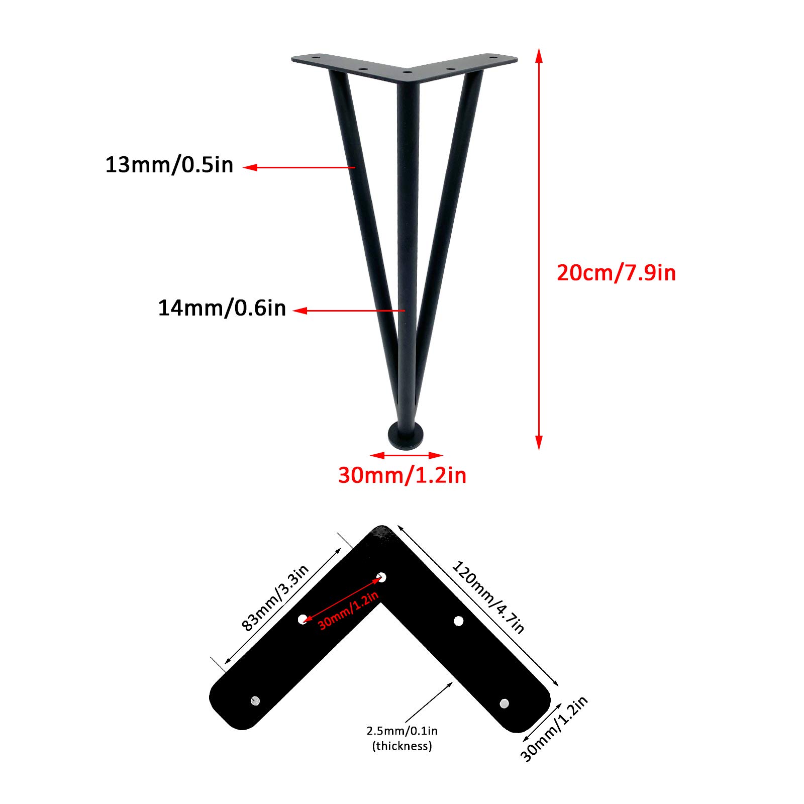Patas de horquilla ajustables en negro/plata, patas de acero inoxidable para gabinete de baño, cocina, TV, patas de muebles, patas de soporte para herrajes para mesa de centro, 7 tamaños, con tornillo
