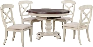 Sunset Trading Andrews Dining Table Set, Antique white with distressed chestnut top