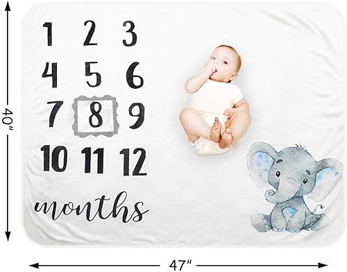 Miniatura 4 de Manta mensual de hitos para bebé, forro polar de felpa orgánica para fotografía de fondo para niño y niña, manta de elefante suave con marco grande