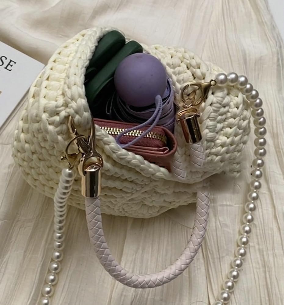 Handwoven Seashell Hobo Bags Women Crochet Summer Beach Bag Boho Knitted Evening Clutch Purses Hobo Crossbody Shoulder Bag