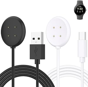 2-Pack Charger Cable for Google Pixel Watch 3 / Pixel Watch 2 Charger, Replacement Magnetic Charging Cable for Fitbit Ace LTE (USB-C + USB-A)