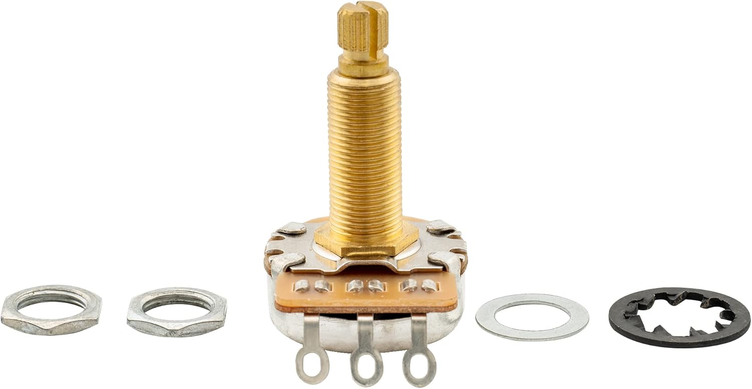 Musiclily Pro HD A500K Pots Brass Metric Split Long Shaft 19mm Audio Taper Potentiometers for Electric Guitar Bass (Set of 10)