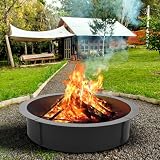Pokytcox Fire Pit Ring Outdoor 45'' Fire Outer/39'' Inner Heavy Duty Solid Steel Wooden Burning Campfire Ring Insert Metal Bonfire Rings Above Ground for Patio Garden Grill Camping.