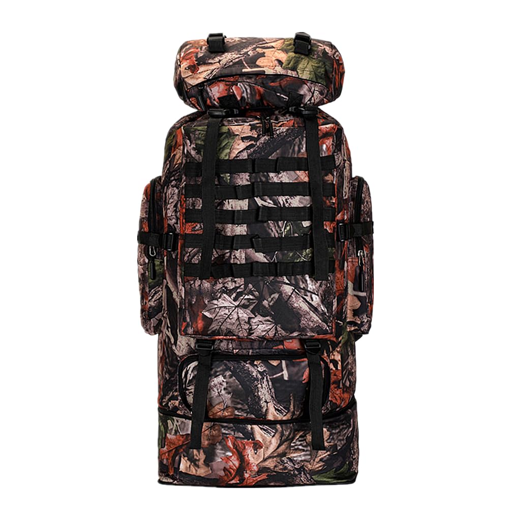 UNISTRENGH 100L Internal Frame Backpack MOLLE Rucksack Lightweight Hiking Camping Waterproof Trekking Bag for Backpacking (Leaf Camouflage #2)