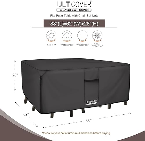 Vista 39 de ULTCOVER Funda cuadrada resistente para mesa de patio, lona resistente 600D, impermeable, para mesa de comedor y sillas de uso general