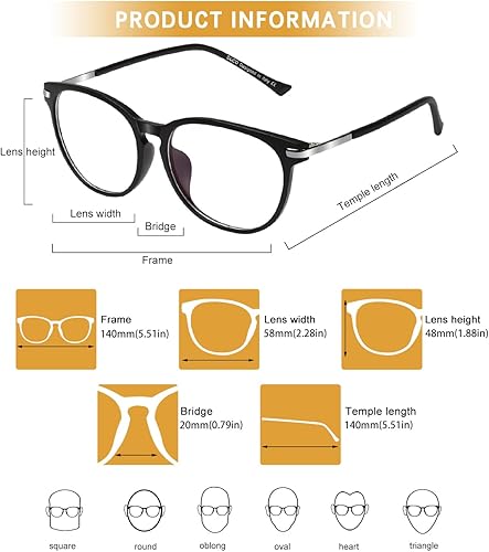 Miniatura 5 de DUCO Lentes de luz azul para hombres y mujeres, anteojos de bloqueo de rayos azules, anteojos de computadora para adolescentes, marco redondo retro