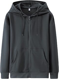 OULIWANGLUO Men's Street Loose Zipper Hoodie Zip-Front Cotton-Blend Hooded Sweatshirt Relaxed Fit Midweight Full-Zip Sweatshirt
