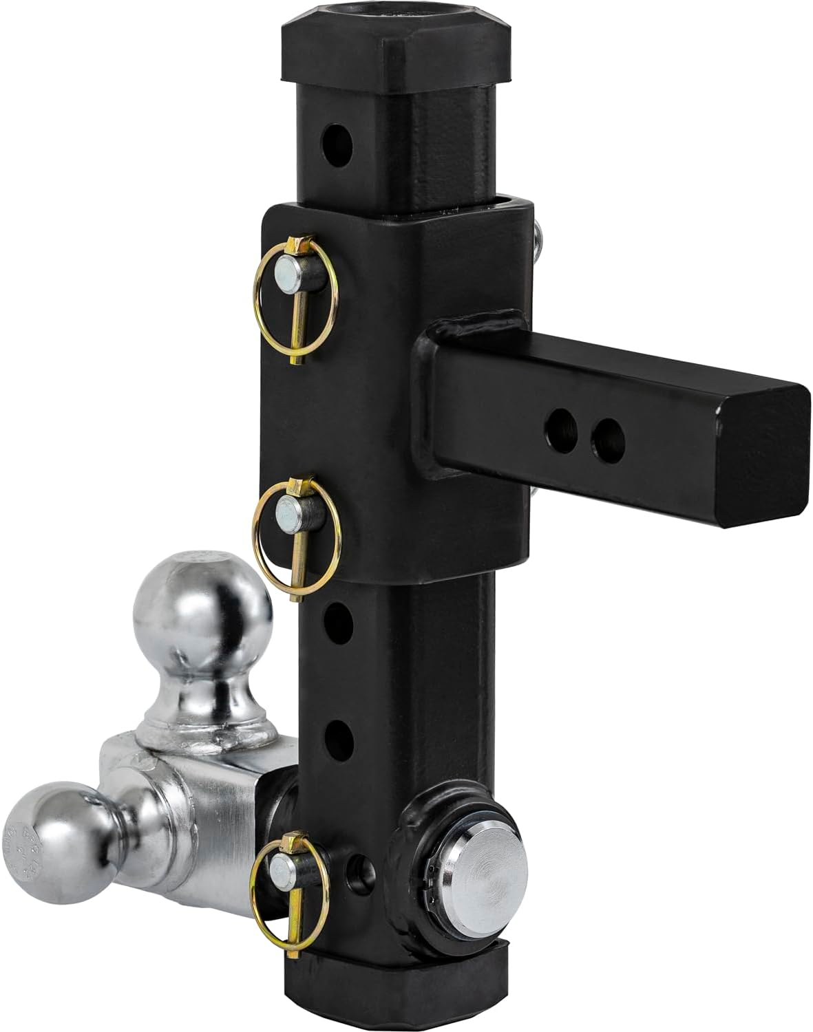 Buyers Products 1802000 Adjustable Tri-Ball Hitch – Rotating Chrome Towing Balls, 2 Inch Receiver, 9.83" Rise, 9.32" Drop, Under Bumper Storage, Heavy Duty Trailer Hitch for Truck, 15,000 lb Capacity